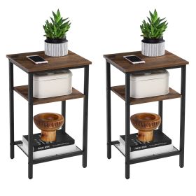 3-Tier End Table Nightstands Set of 2 Side Table with Storage Shelf for Living Room Bedroom Chestnut Brown and Black