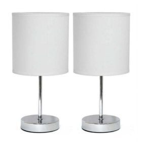 Chrome Mini Basic Table Lamp with Fabric Shade 2 Pack Set