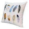 20 x 20 Modern Square Cotton Accent Throw Pillow, Printed Feather Patterned Design, White, Multicolor