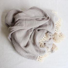 Baby Cotton Double Yarn Tassel Bath Towel (Option: Grey-80x65cm)