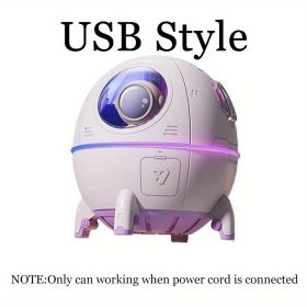 1pc 220ML Rechargeable Space Capsule Air Humidifier; USB Ultrasonic Cool Mist Aromatherapy Water Diffuser With Led Light Astronaut (Color: Pink, model: USB Type)