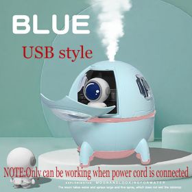 1pc 220ML Rechargeable Space Capsule Air Humidifier; USB Ultrasonic Cool Mist Aromatherapy Water Diffuser With Led Light Astronaut (Color: Blue, model: USB Type)